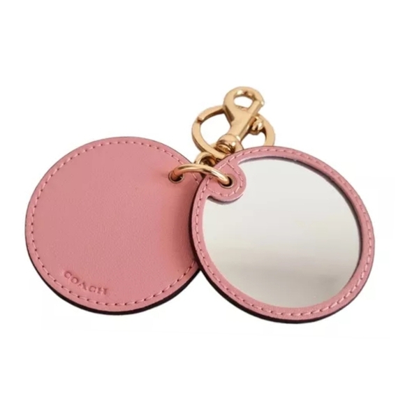 NWT Coach Mirror Bag Charm Key Holder In Signature Coated Logo Canvas Brown Pink - Picture 3 of 5